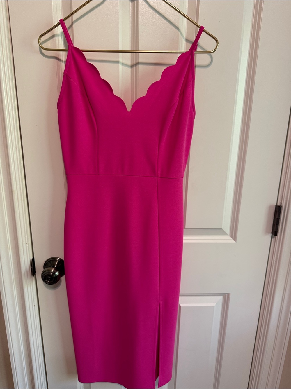 Socialite Hot Pink Scalloped V-Neck Midi Dress